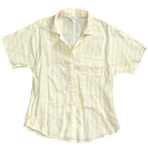 Garnet Hill Yellow White Striped Short Sleeve Button Up Top Size 4